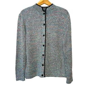 South Cotton Hand Loomed Vintage Blue Multicolor Heavyweight Knit Cardigan Sz M